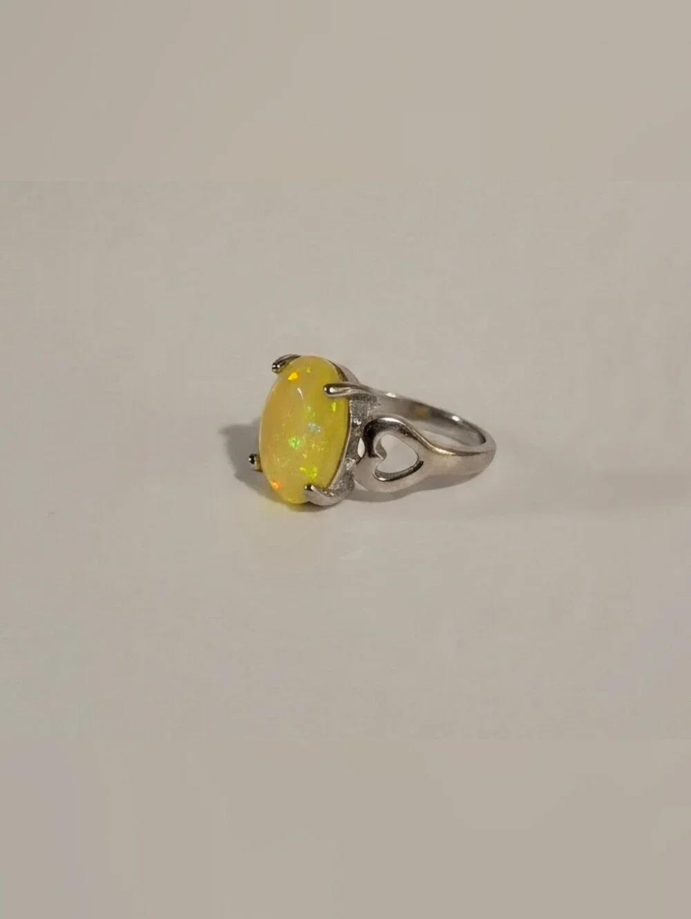 Yellow Stone Silver Cocktail Ring - Size 8